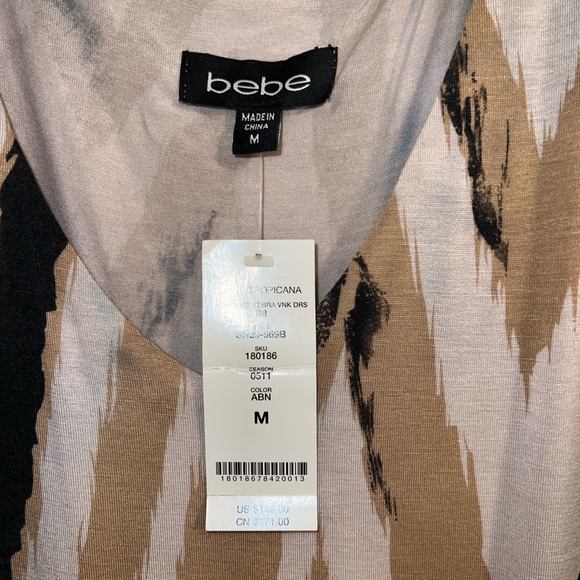 Bebe Women's Zigzag Midi Dress - Black and Tan - Picture 3 of 5